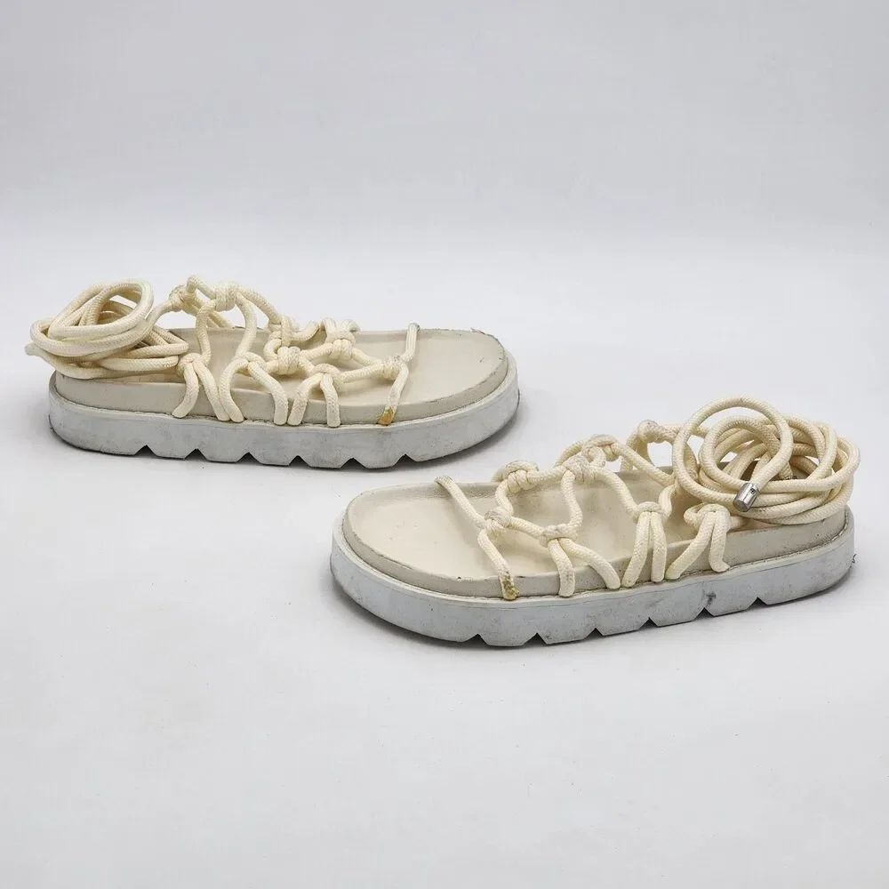 ASOS Design Fizzle Chunky Rope Sandals Platform Wrap Around White Size 7 US 5 UK